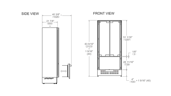 90cm réfrigérateur encastrable French Door, prêt à poser, avec machine à glaçons et distributeur d'eau